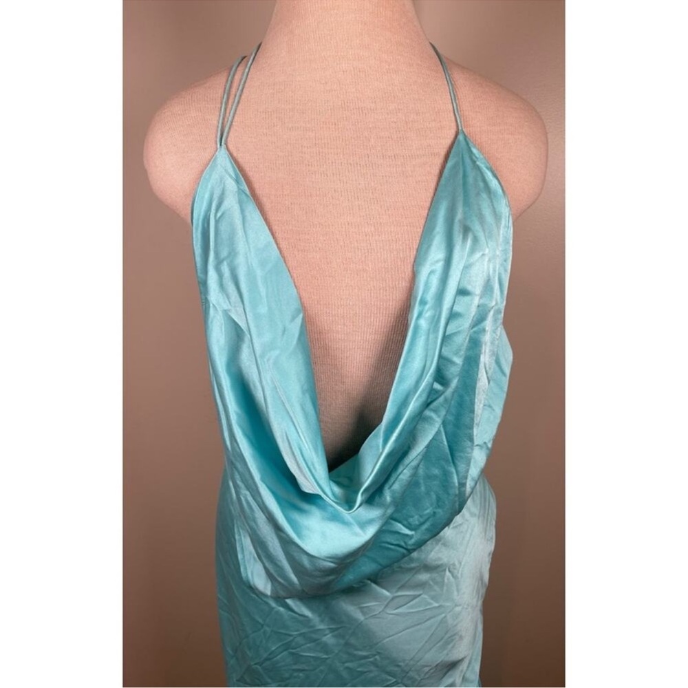 MICHAEL LO SORDO Iced Bias Draped Asymmetric Silk Maxi Dress in Blue Size 2 - Picture 6 of 11